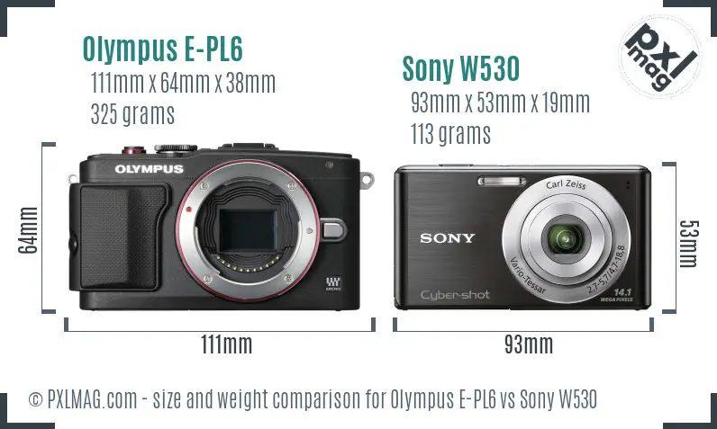 Olympus E-PL6 vs Sony W530 size comparison Olympus E-PL6 vs Sony W530 size comparison