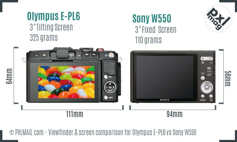 Olympus E-PL6 vs Sony W550 Screen and Viewfinder comparison