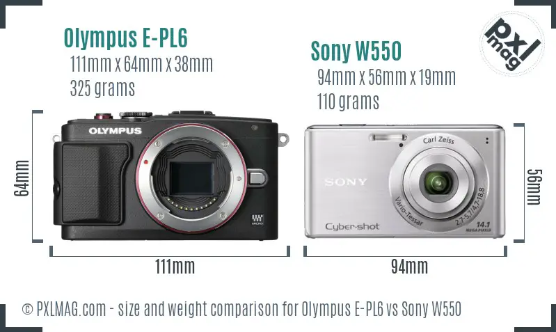 Olympus E-PL6 vs Sony W550 size comparison