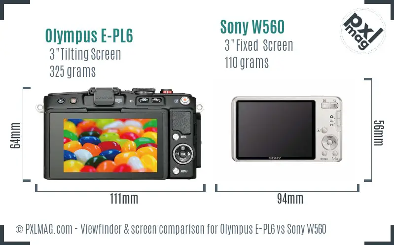 Olympus E-PL6 vs Sony W560 Screen and Viewfinder comparison