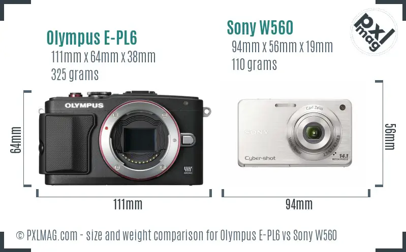 Olympus E-PL6 vs Sony W560 size comparison