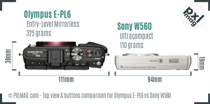 Olympus E-PL6 vs Sony W560 top view buttons comparison
