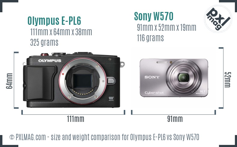 Olympus E-PL6 vs Sony W570 size comparison