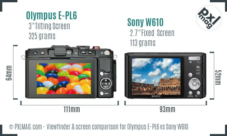 Olympus E-PL6 vs Sony W610 Screen and Viewfinder comparison