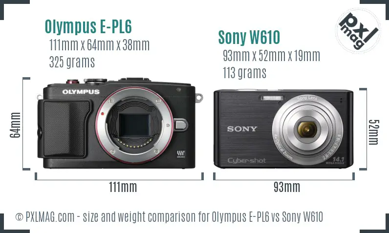 Olympus E-PL6 vs Sony W610 size comparison