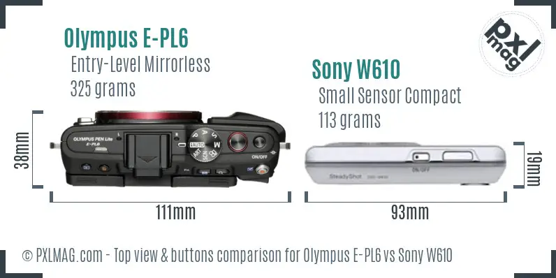 Olympus E-PL6 vs Sony W610 top view buttons comparison