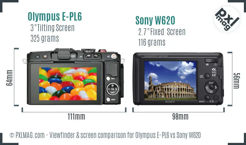 Olympus E-PL6 vs Sony W620 Screen and Viewfinder comparison