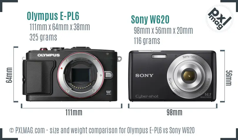 Olympus E-PL6 vs Sony W620 size comparison