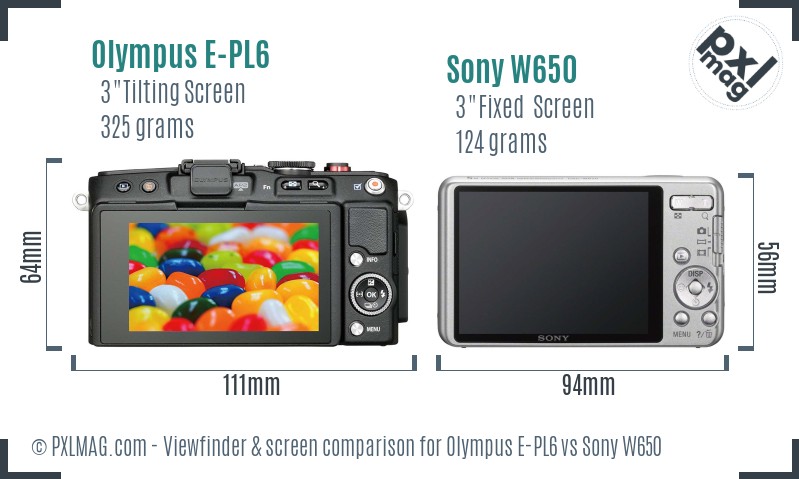Olympus E-PL6 vs Sony W650 Screen and Viewfinder comparison