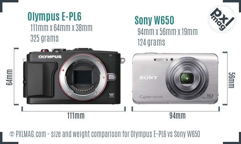 Olympus E-PL6 vs Sony W650 size comparison