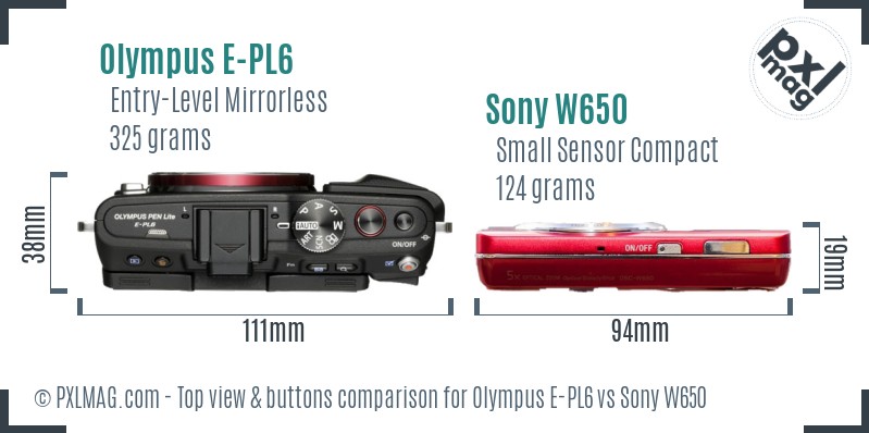 Olympus E-PL6 vs Sony W650 top view buttons comparison