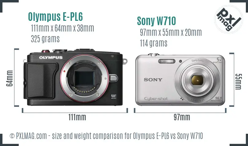 Olympus E-PL6 vs Sony W710 size comparison