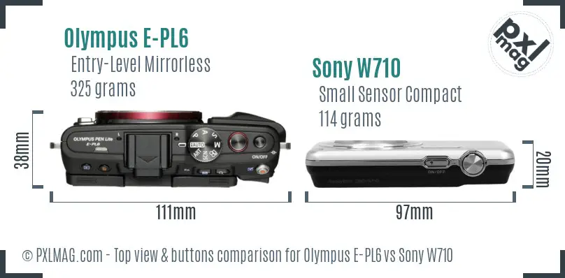 Olympus E-PL6 vs Sony W710 top view buttons comparison