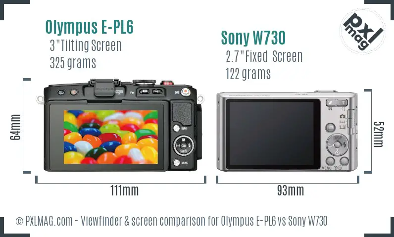 Olympus E-PL6 vs Sony W730 Screen and Viewfinder comparison