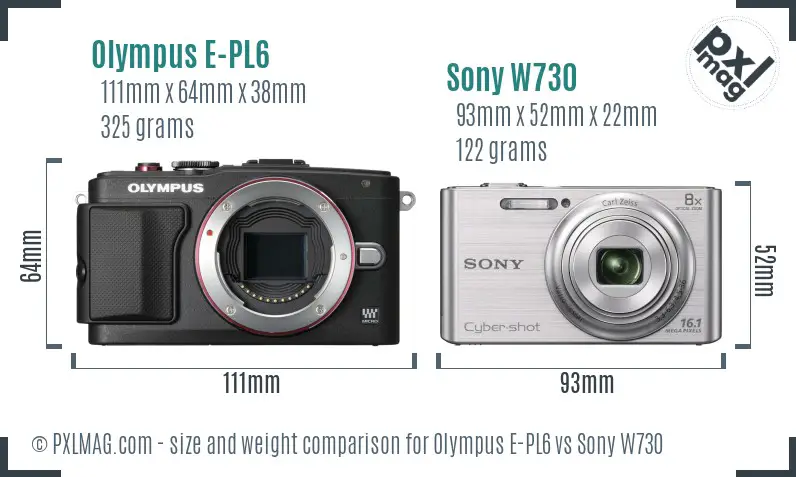 Olympus E-PL6 vs Sony W730 size comparison