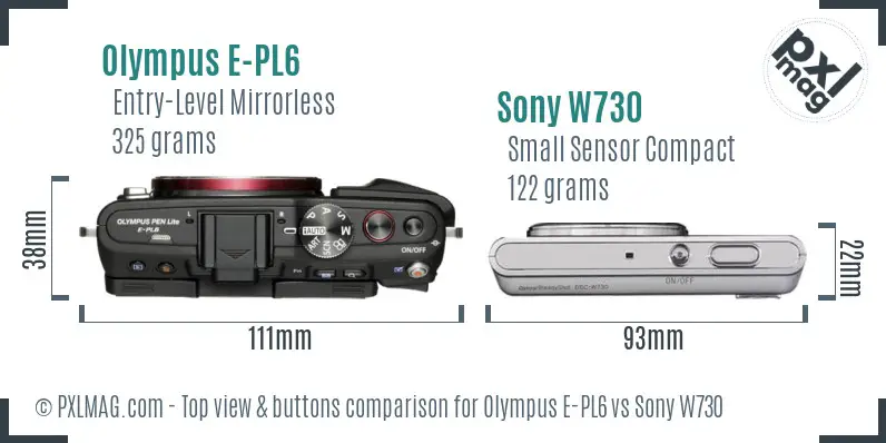 Olympus E-PL6 vs Sony W730 top view buttons comparison