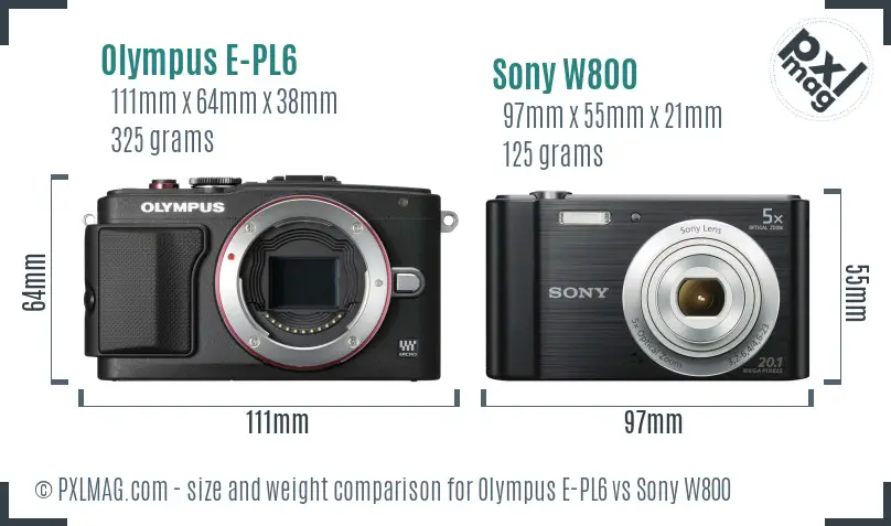 Olympus E-PL6 vs Sony W800 size comparison