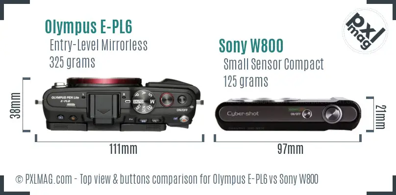 Olympus E-PL6 vs Sony W800 top view buttons comparison