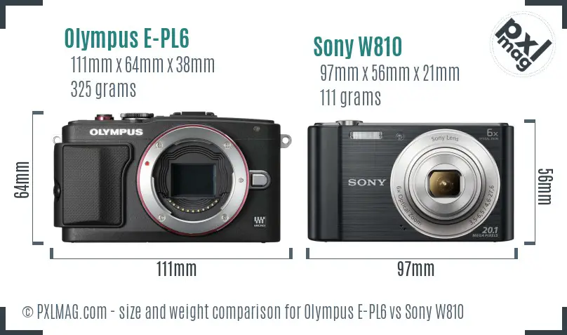 Olympus E-PL6 vs Sony W810 size comparison