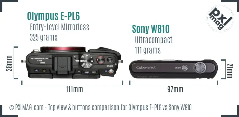 Olympus E-PL6 vs Sony W810 top view buttons comparison