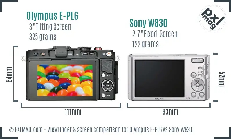 Olympus E-PL6 vs Sony W830 Screen and Viewfinder comparison