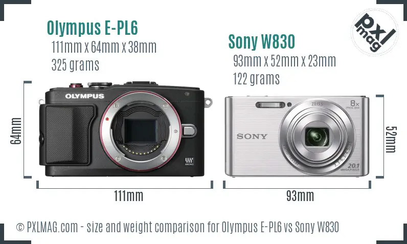 Olympus E-PL6 vs Sony W830 size comparison