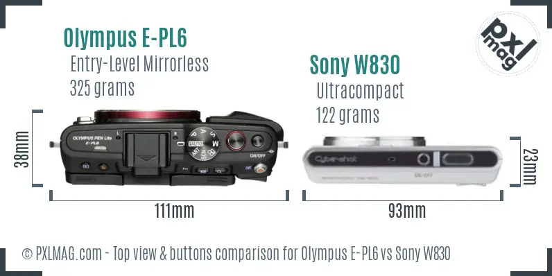 Olympus E-PL6 vs Sony W830 top view buttons comparison