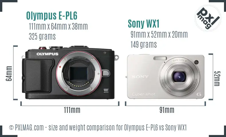 Olympus E-PL6 vs Sony WX1 size comparison