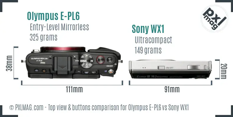 Olympus E-PL6 vs Sony WX1 top view buttons comparison