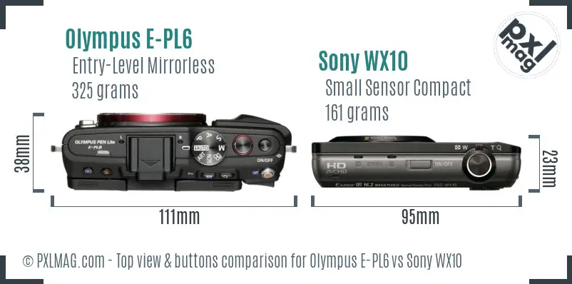 Olympus E-PL6 vs Sony WX10 top view buttons comparison Olympus E-PL6 vs Sony WX10 top view buttons comparison