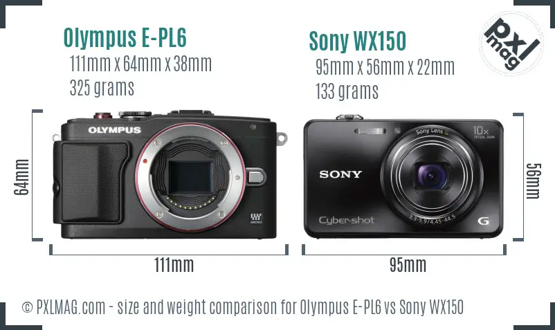 Olympus E-PL6 vs Sony WX150 size comparison