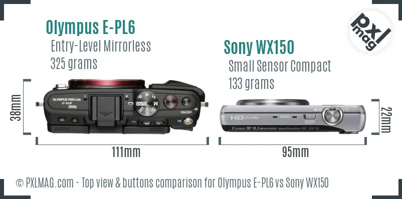 Olympus E-PL6 vs Sony WX150 top view buttons comparison