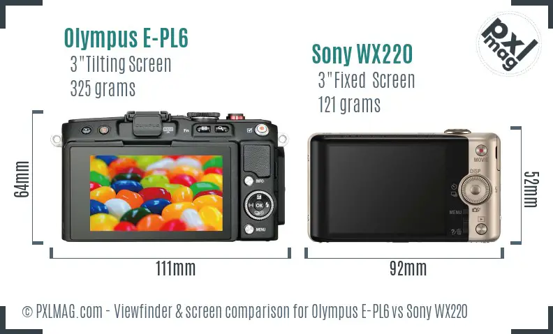 Olympus E-PL6 vs Sony WX220 Screen and Viewfinder comparison