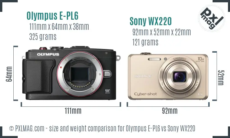 Olympus E-PL6 vs Sony WX220 size comparison