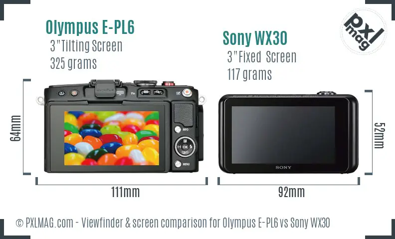 Olympus E-PL6 vs Sony WX30 Screen and Viewfinder comparison