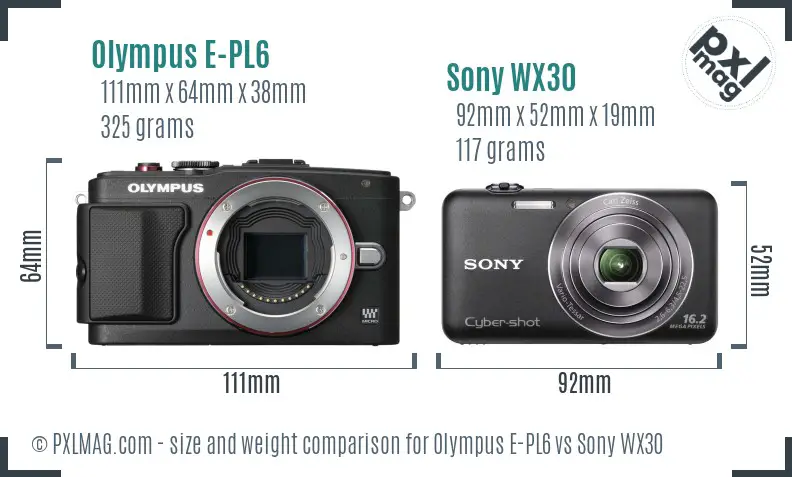 Olympus E-PL6 vs Sony WX30 size comparison