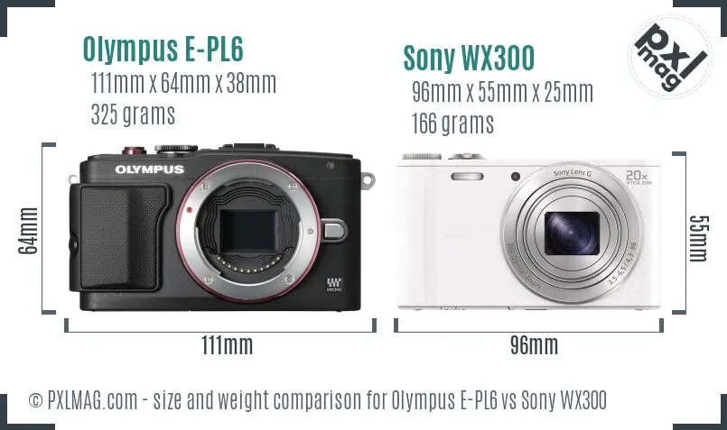 Olympus E-PL6 vs Sony WX300 size comparison
