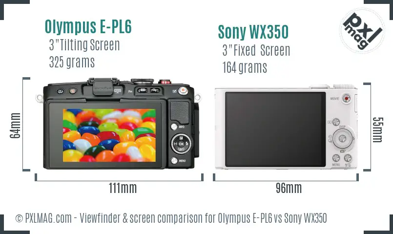 Olympus E-PL6 vs Sony WX350 Screen and Viewfinder comparison