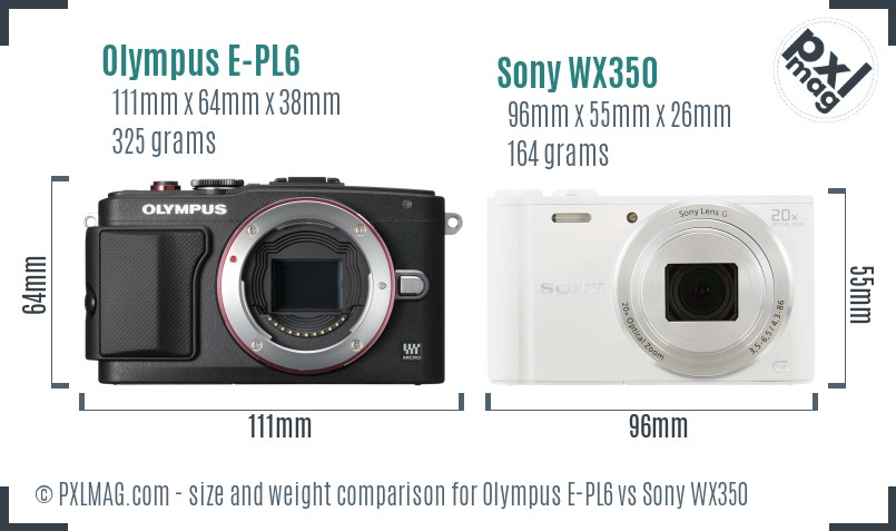 Olympus E-PL6 vs Sony WX350 size comparison