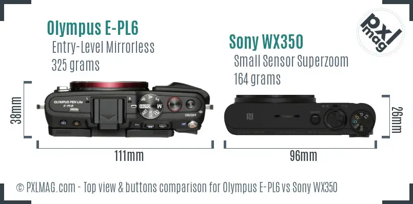 Olympus E-PL6 vs Sony WX350 top view buttons comparison