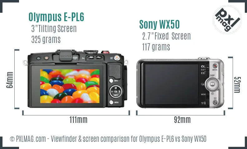 Olympus E-PL6 vs Sony WX50 Screen and Viewfinder comparison