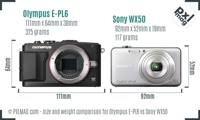 Olympus E-PL6 vs Sony WX50 size comparison