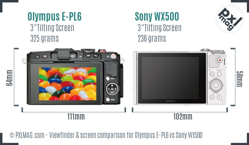 Olympus E-PL6 vs Sony WX500 Screen and Viewfinder comparison