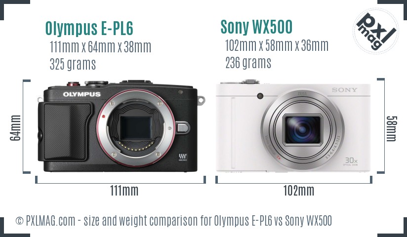 Olympus E-PL6 vs Sony WX500 size comparison