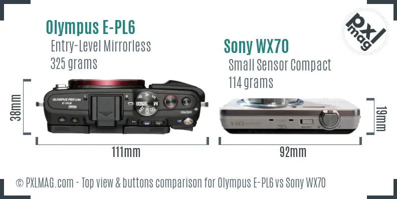 Olympus E-PL6 vs Sony WX70 top view buttons comparison