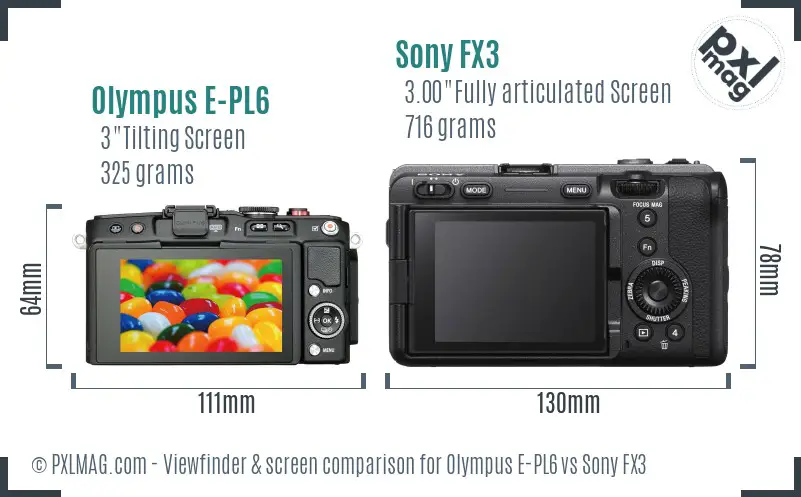 Olympus E-PL6 vs Sony FX3 Screen and Viewfinder comparison