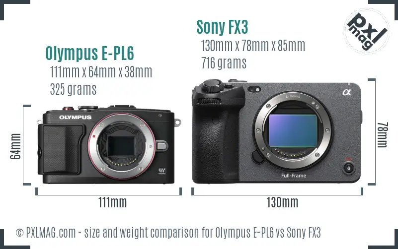 Olympus E-PL6 vs Sony FX3 size comparison