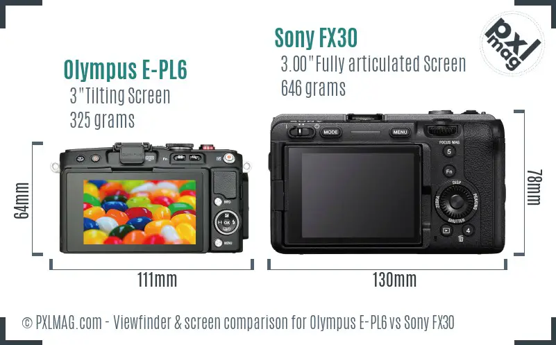 Olympus E-PL6 vs Sony FX30 Screen and Viewfinder comparison