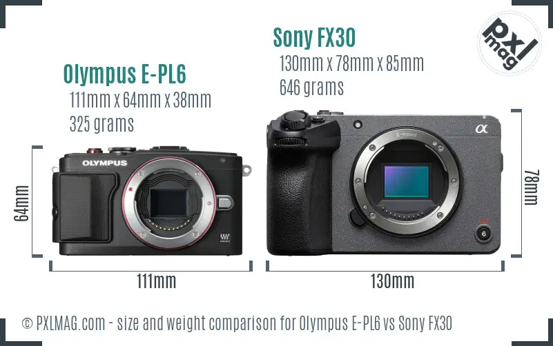 Olympus E-PL6 vs Sony FX30 size comparison