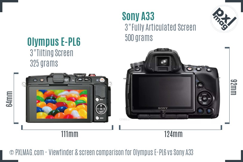 Olympus E-PL6 vs Sony A33 Screen and Viewfinder comparison